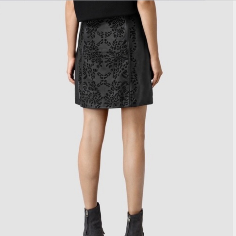 NEW All Saints REAL Leather Black Skirt 4 NWOT - Picture 4 of 10